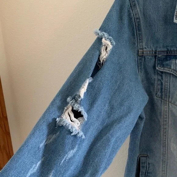 The Top Romance Blue Distressed Jean Jacket​​ - Picture 6 of 14